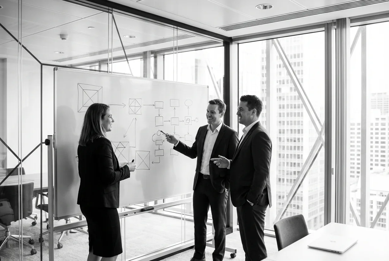 SIG Solutions team developing revenue strategy at whiteboard